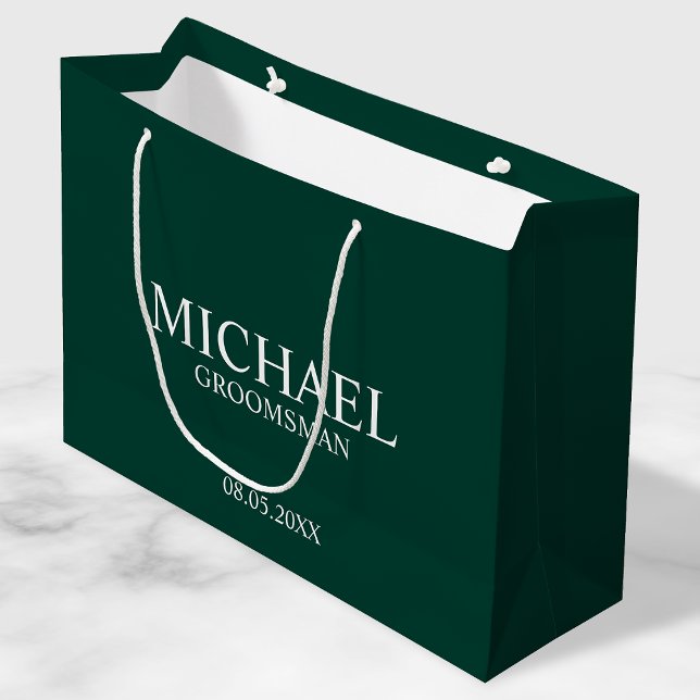 Modern Emerald Green Personalized Groomsman Large Gift Bag (Creator Uploaded)
