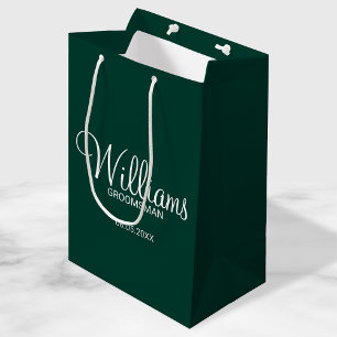 Modern Emerald Green Personalized Groomsman Medium Gift Bag