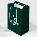 Modern Emerald Green Personalized Groomsman Medium Gift Bag<br><div class="desc">Modern Personalized Groomsman Gifts
featuring personalized monogram,  groomsman's name and title in white classic serif font style on emerald green background.

Also perfect for Best Man,  Father of the Bride and more.</div>