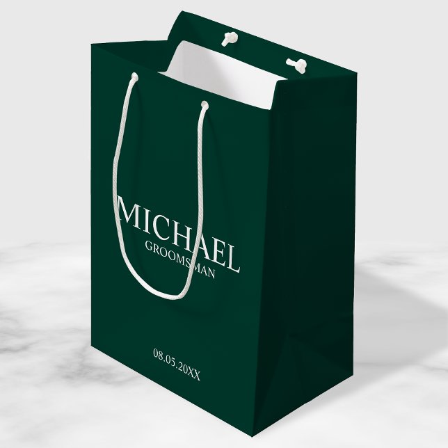 Modern Emerald Green Personalized Groomsman Medium Gift Bag (Creator Uploaded)