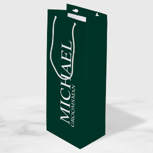 Modern Emerald Green Personalized Groomsman Wine Gift Bag