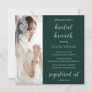 Modern Emerald Green Photo Bridal Shower Brunch Invitation