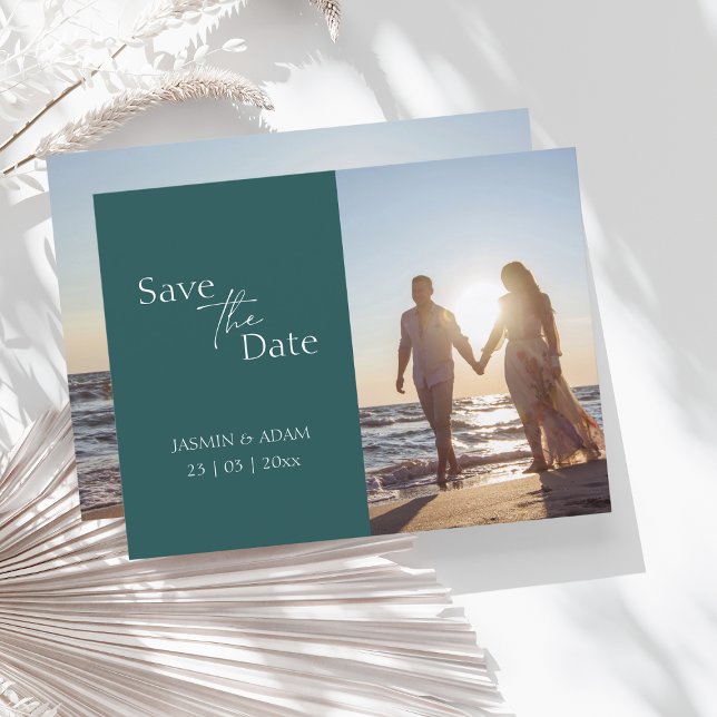 Modern Emerald Green Photo Wedding Save the Date Postcard (Creator Uploaded)