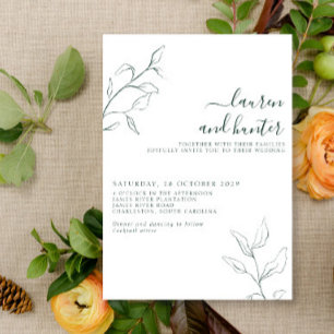 Modern Emerald Green Script Botanical Wedding Invitation