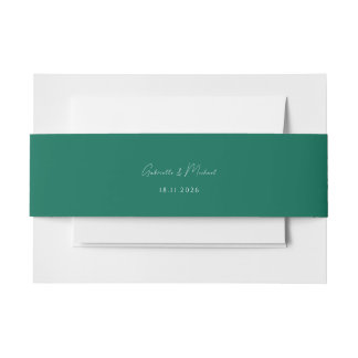 Modern Emerald Green Script Wedding Invitation Invitation Belly Band