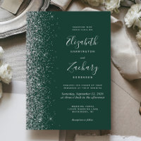 Modern Emerald Green Silver Faux Glitter Wedding