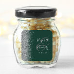 Modern Emerald Green Silver Glitter Edge Wedding Square Sticker<br><div class="desc">This elegant modern wedding sticker features a faux silver glitter design on the left edge. Easily customize the silver grey text on an emerald green background,  with the names of the bride and groom in handwriting calligraphy over a large ampersand.</div>