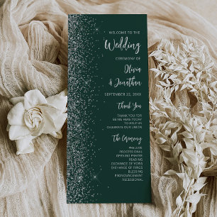 Modern Emerald Green Silver Glitter Script Wedding