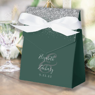 Modern Emerald Green Silver Glitter Wedding Favor Box