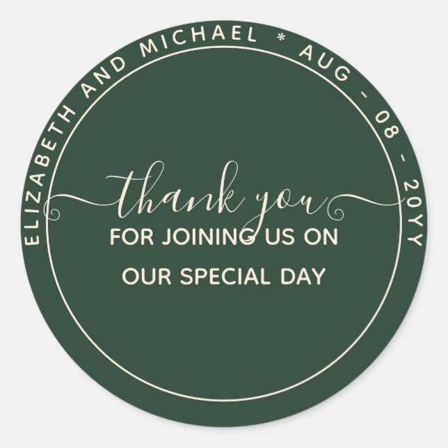 Modern Emerald Green Thank You Favour Classic Round Sticker (Front)