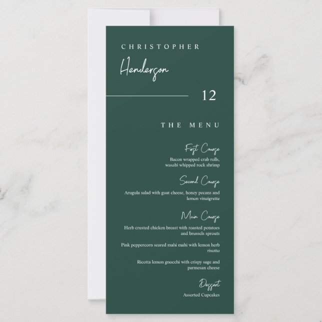 Modern Emerald Green Thank You Placecard Menu (Front)