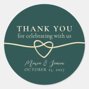 Modern Emerald Green Wedding Thank You Classic Round Sticker
