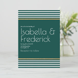 Modern Emerald Green, White and Gold Wedding Invitation