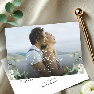 Modern Emerald Greenery Photo Wedding Thank You Card