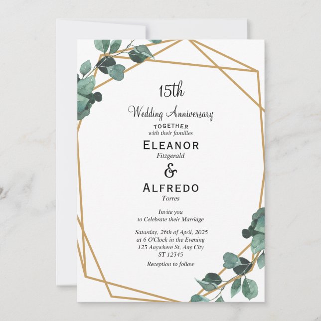 Modern Emerald Greenery Wedding Anniversary  Invitation (Front)