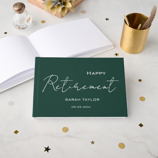 Modern Emerald Happy Retirement Personalized  Guest Book (Front Open)