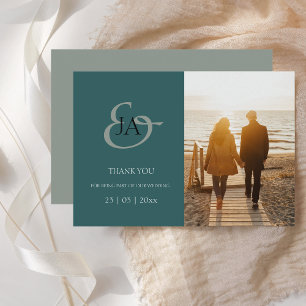 Modern Emerald Initials Photo Wedding Thank You