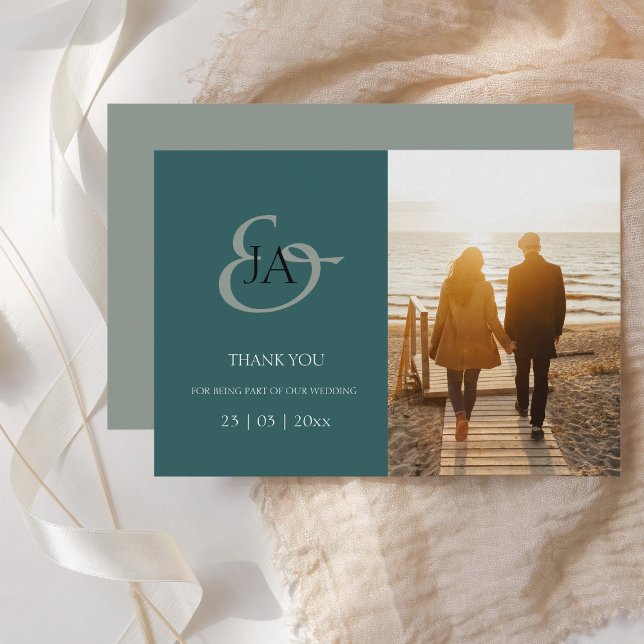 Modern Emerald Initials Photo Wedding Thank You (Creator Uploaded)