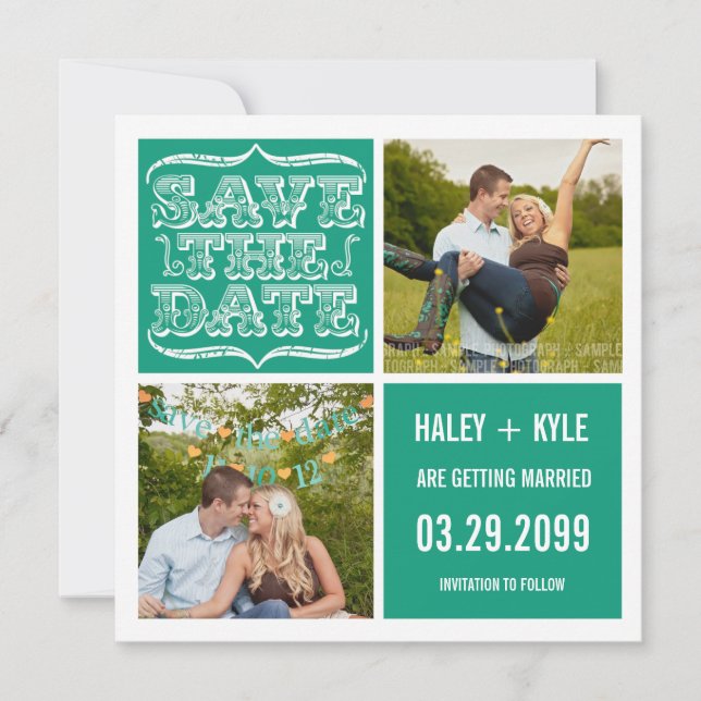 Modern Emerald Jade Save the Date Photo Cards (Front)