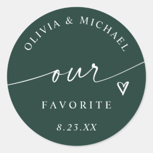 Modern Emerald Our Favorite Wedding Treat Bag Classic Round Sticker