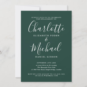 Modern Emerald Signature Script Engagement Party Invitation
