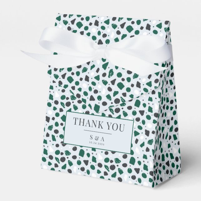 Modern Emerald Terrazzo & Confetti Favor Box (Front Side)