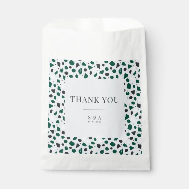 Modern Emerald Terrazzo & Confetti Favour Bag (Front)