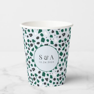 Modern Emerald Terrazzo Pattern Paper Cups