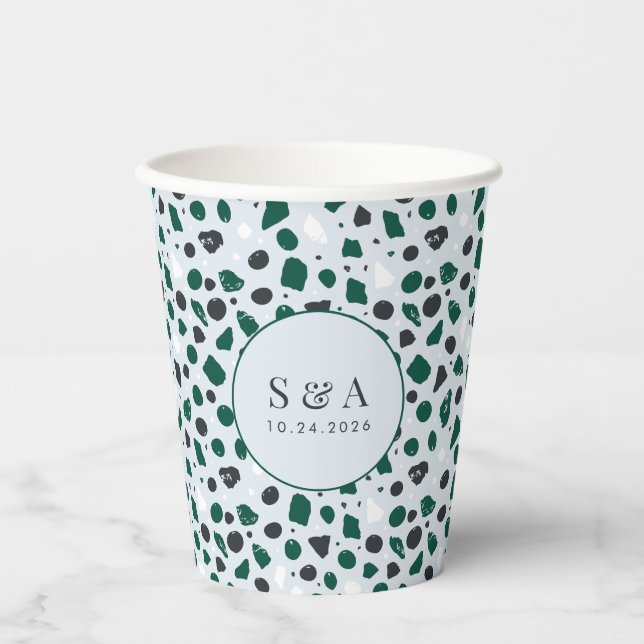 Modern Emerald Terrazzo Pattern Paper Cups (Front)