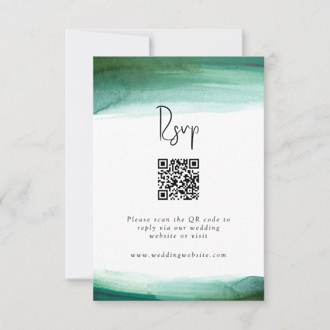 Modern Emerald Watercolor Wedding RSVP Card (Front)