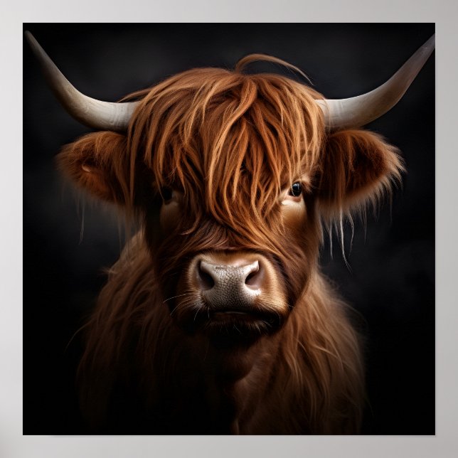 Modern emotive highland cow poster wall art print (Front)