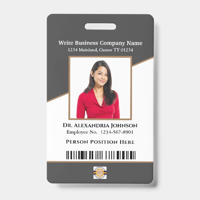 Modern Employee Bar Code Logo ID Custom Card Badge (Front)
