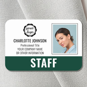 Modern Employee Business Staff ID Photo Logo Green Name Tag