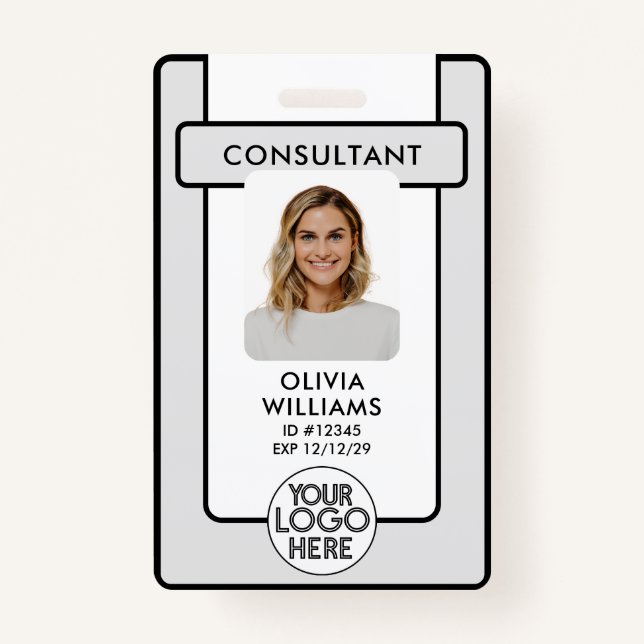 Modern Employee ID Badge Photo with Logo QR Code  (Front)