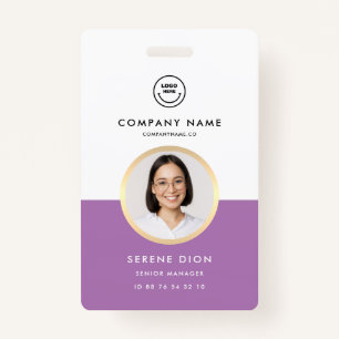 Modern Employee ID Custom Name Photo ID Purple Badge