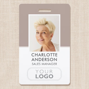 Modern Employee ID Name Company Logo Taupe Badge