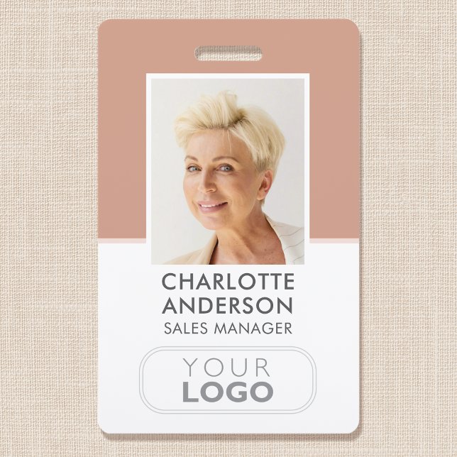 Modern Employee ID Name Company Logo Terracotta Badge (Creator Uploaded)