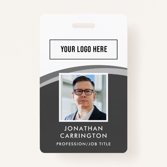 Modern Employee ID Photo Logo QR Code Badge (Front)