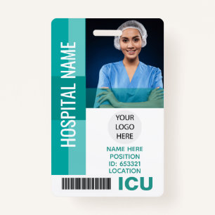 Modern Employee Photo, Bar Code, Logo ICU ID Badge