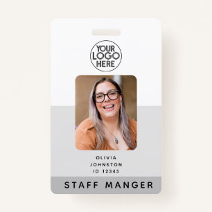 Modern Employee Photo ID Business Logo   Grey  Badge