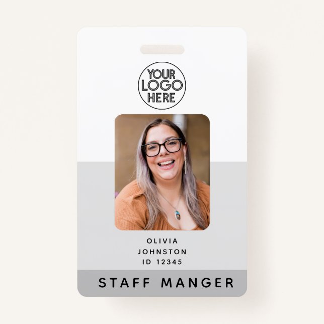 Modern Employee Photo ID Business Logo | Grey  Badge (Front)