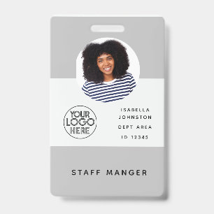 Modern Employee Photo ID Logo QR Barcode Grey Badge