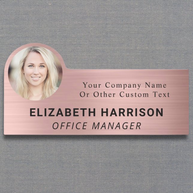 Modern Employee Photo ID Rose Gold Name Tag (Creator Uploaded)
