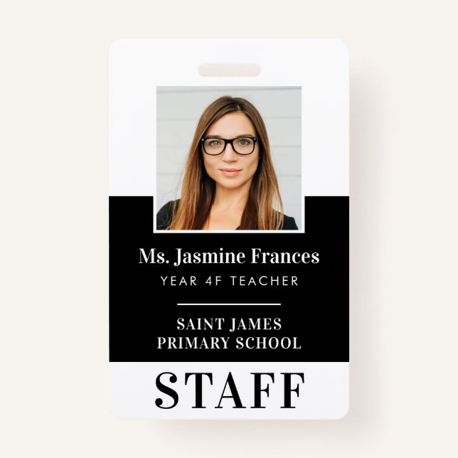 MODERN EMPLOYEE PHOTO ID simple black Badge (Front)
