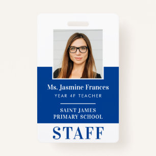 MODERN EMPLOYEE PHOTO ID simple royal blue Badge