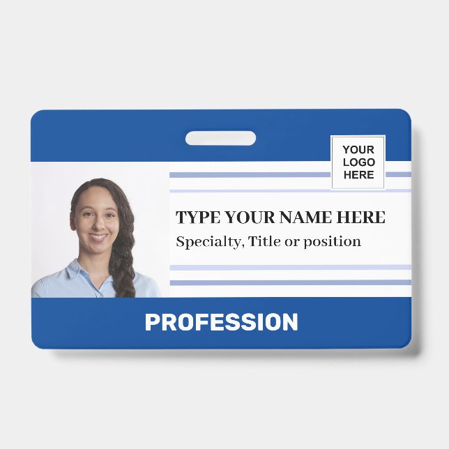 Modern Employee Photo Logo Barcode Name Badge (Front)
