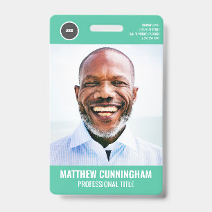 Modern Employee Photo Name Barcode Round Logo Badge