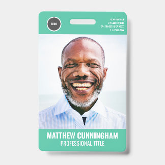 Modern Employee Photo Name Barcode Round Logo Badge
