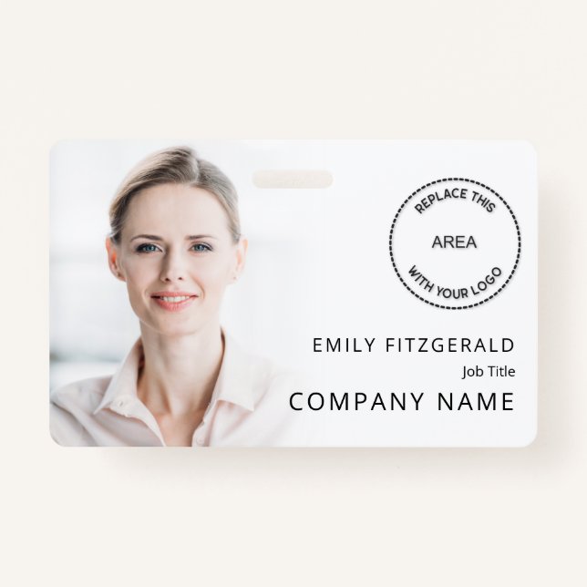 Modern Employee Photo Overlay ID Name Logo White B Badge (Front)