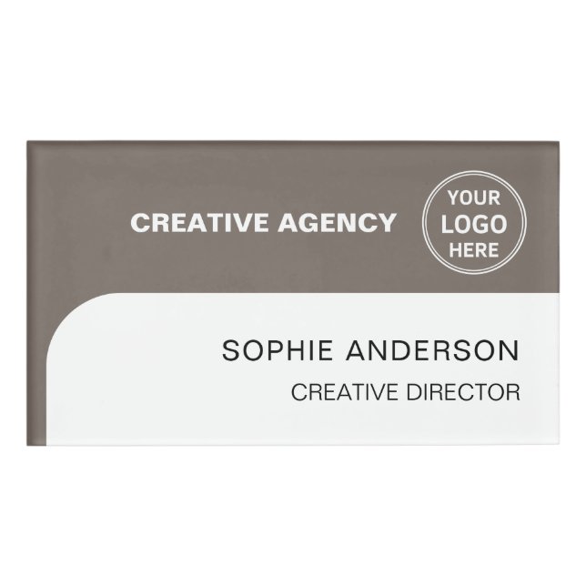 Modern Employee Staff Custom Logo Taupe  Name Tag (Front)